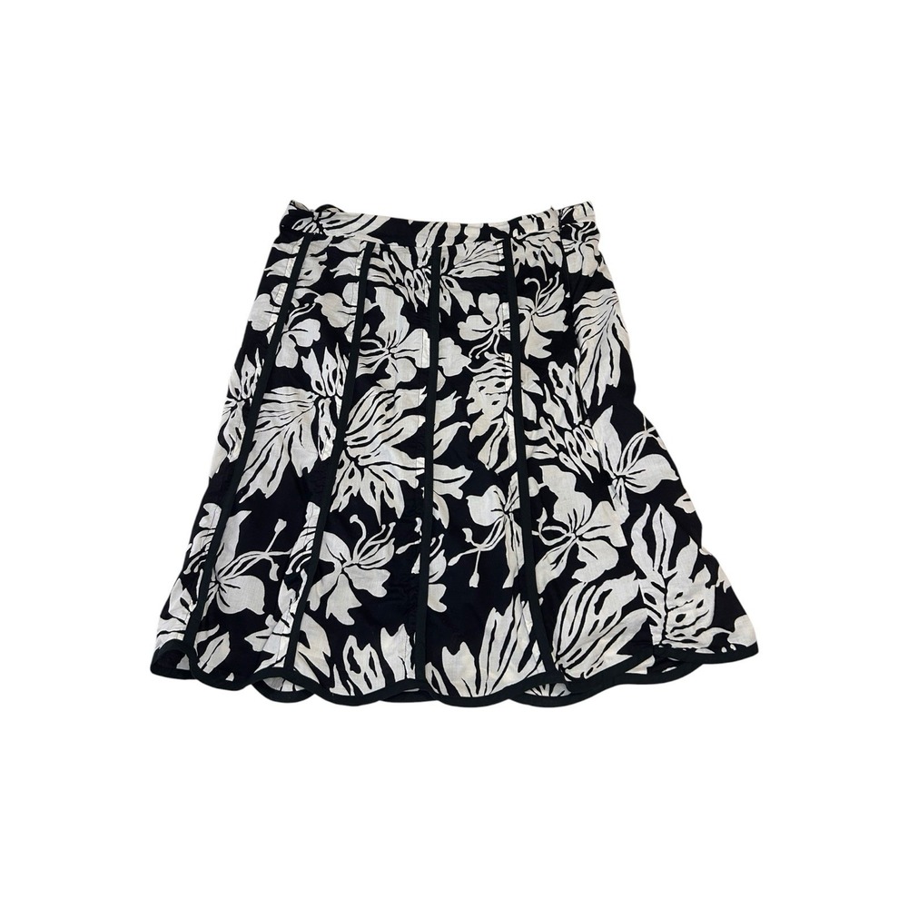 Tease Women's XL Black White Tropical Floral Cotton A-Line Skirt Lined
